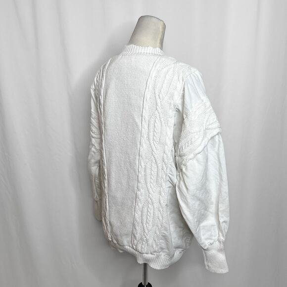 Sideffects Vintage Cable Knit Jacket White Button Up V Neck Women's M Retro 90s - Picture 9 of 11